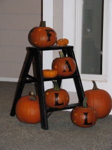 step ladder with pumpkins