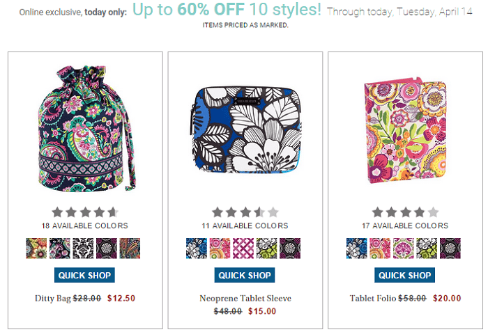 Vera Bradley Sale: Up To 60% OFF 10 Styles (Today Only) Vera Bradley Sale: Up To 60% OFF 10 Styles (Today Only)