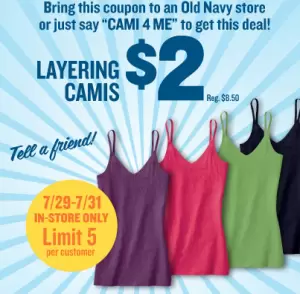 Old Navy: $2 camis Thursday – Saturday
