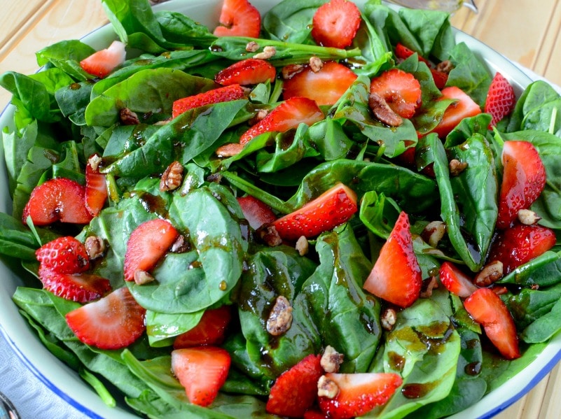 Strawberry Spinach Salad is a healthy & fast option for lunch or dinner in the summertime using fresh strawberries