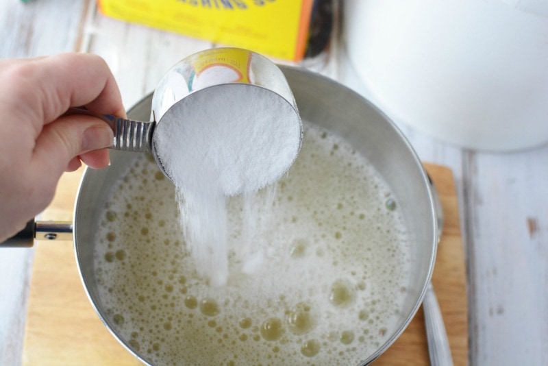 Adding ingredients to Homemade Laundry Detergent