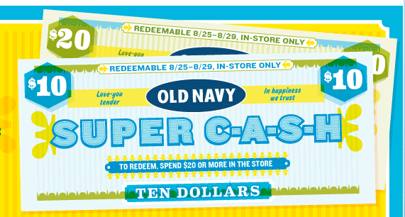 Old Navy – Spend $20, Earn $10 to use at Old Navy