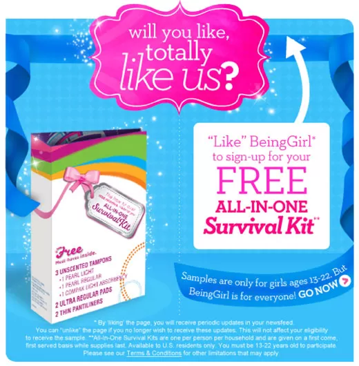 Free Sample of BeingGirl All in One Survival Kit