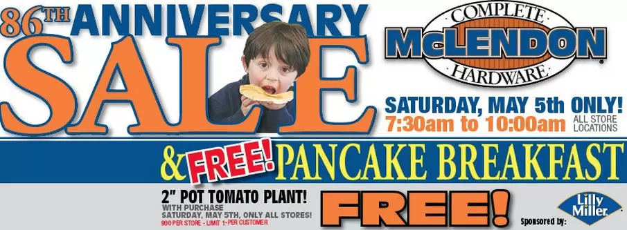 McLendons Free Pancake Breakfast & 2″ Tomato Plant with Purchase – Saturday April 5th