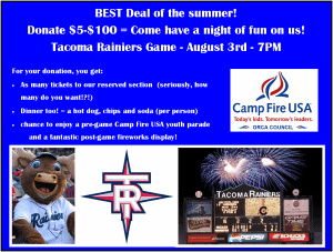 Rainier’s Baseball Game – $5 (Includes Hot Dog & Soda)