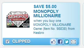 Millionaire Monopoly $5 Off Coupon – $4.88 (Walmart)