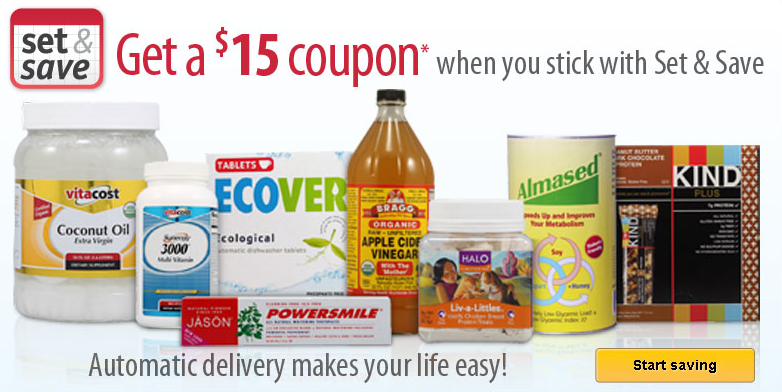 Vitacost: $15 Credit on Natural Products for New Members when you sign up for Set & Save!