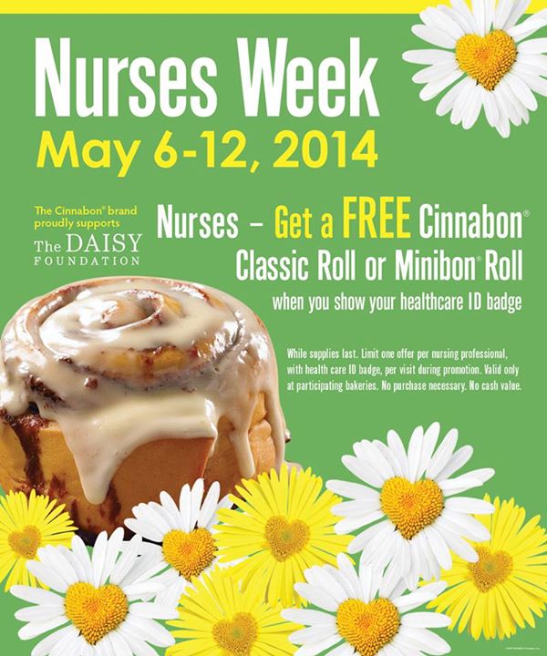 Cinnabon’s – FREE For Nurses (May 6th -12th)