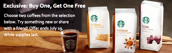 Starbucks – Buy One Get One Free Coffee through Friday July 19th