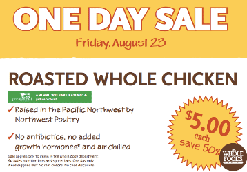 Whole Foods Roasted Chickens $5 (Today ONLY, 8/21)!