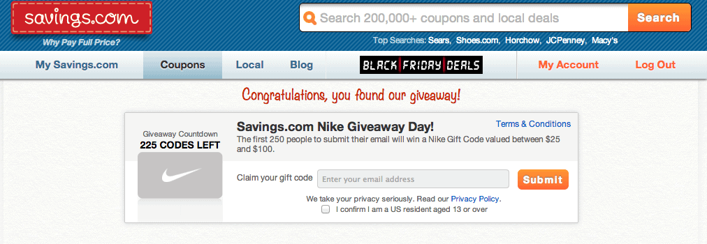 savings nike giveaway 