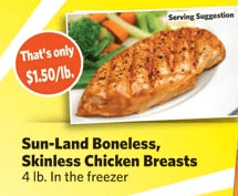 boneless skinless chicken breast $1.50/lb