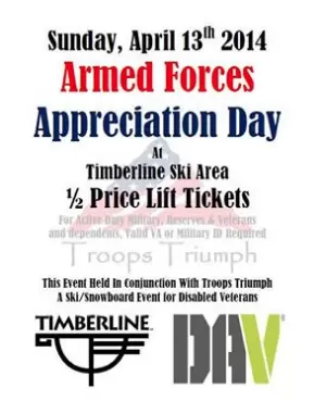 Discount Ski Tickets for Military & Veterans – 1/2 Price Tickets on April 13th at Timberline