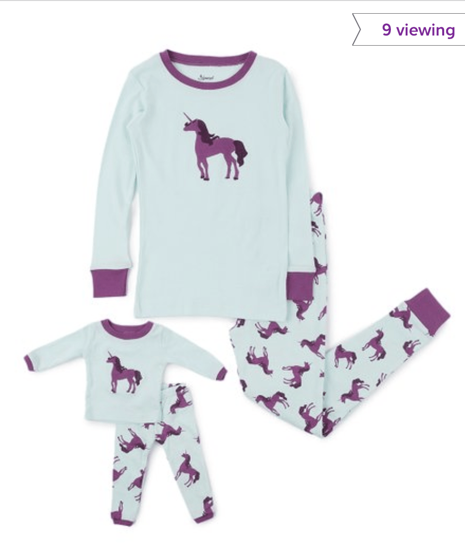 Unicorn Matching Girl & Doll PJ's