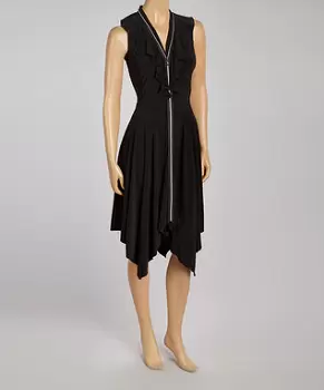 Black Ruffle Sidetail Sleeveless Zip-Up Dress