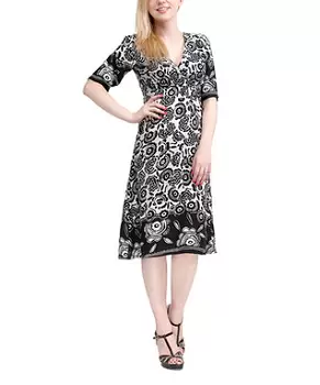 Black & White Floral V-Neck Dress