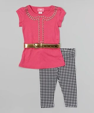 Fuchsia & Gold Belted Tunic & Leggings - Toddler & Girls