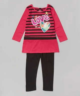 Fuchsia Stripe 'Love' Tee & Leggings - Infant, Toddler & Girls