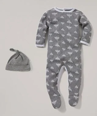 Heather Gray & Cloud Bee Organic Footie & Beanie - Infant