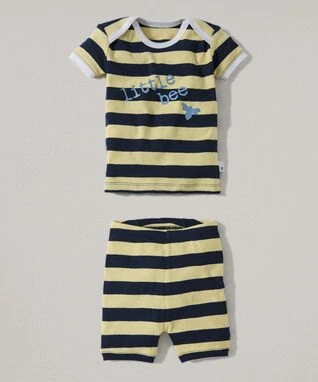 Navy Baby Bee Rugby Stripe Organic Pajama Set - Infant