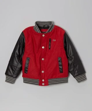 Red Snap-Front Varsity Jacket