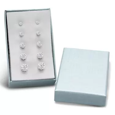 SET OF FIVE CUBIC ZIRCONIA STUD EARRINGS