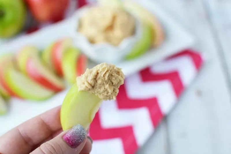 Creamy Peanut Butter Dip with apples is a healthy snack for kids