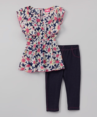 Fuchsia Daisy Tunic & Black Leggings