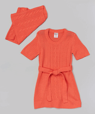 Orange Ribbed Sweater Dress & Tube Scarf