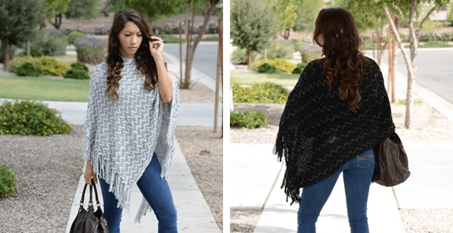 Fashionable Chevron Print Knitted Poncho $22.99