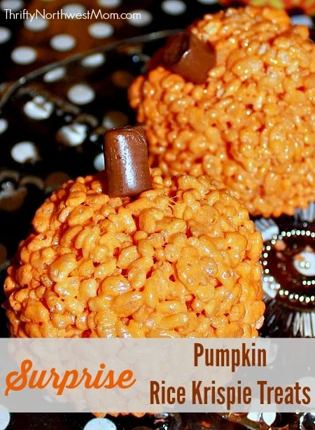 Pumpkin Rice Krispie Treats with a Surprise! Perfect for Halloween Parties!