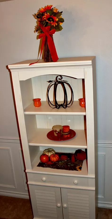 Sauder Library Shelf with Harvest Decor