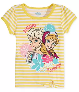 Frozen Little Girls' Elsa & Anna Tie-Front Graphic Tee