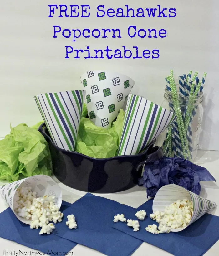 Free Printable Popcorn Cone Wrappers for your Seahawks Game Day Party!