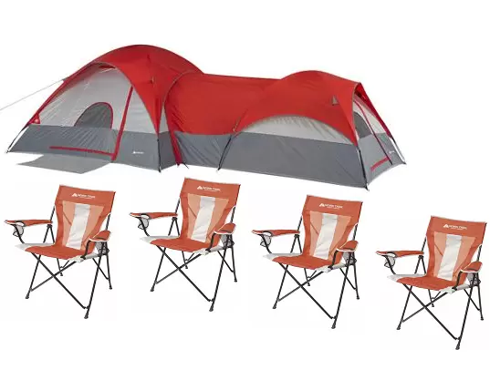 Ozark Trail ConnecTENT 8-Person 2-Dome Tent with Bonus Set of 4 Chairs Value Bundle