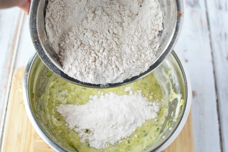 Adding ingredients together for Zucchini Bread