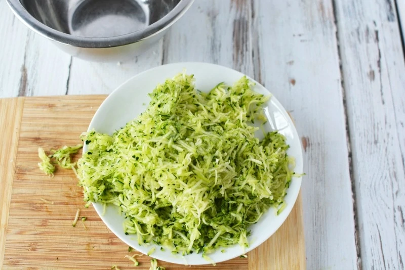 Grated zucchini for zucchini bread