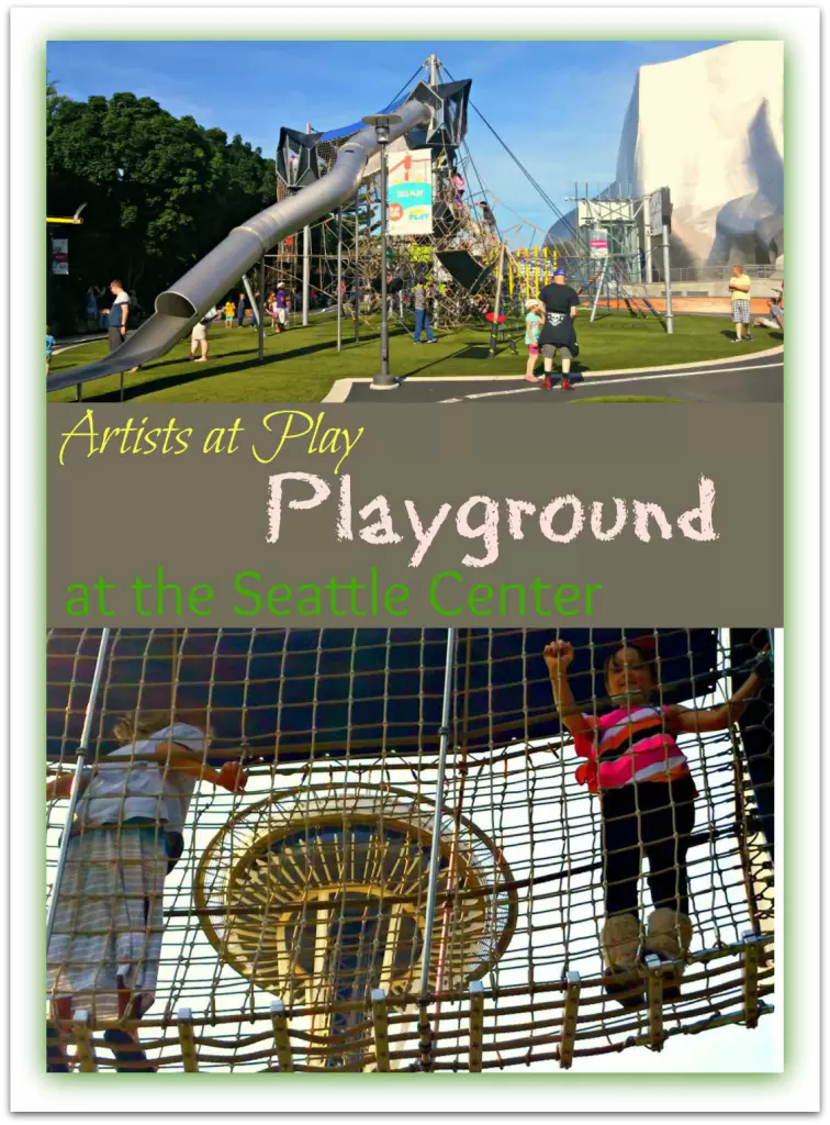 The Artists at Play playground at the Seattle Center is a fun stop for kids with the Space Needle in the distance. 