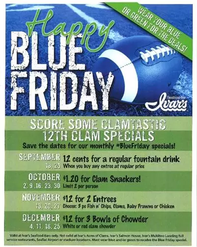 Ivar’s Seahawks Discount for Blue Fridays – 12th Clam Specials