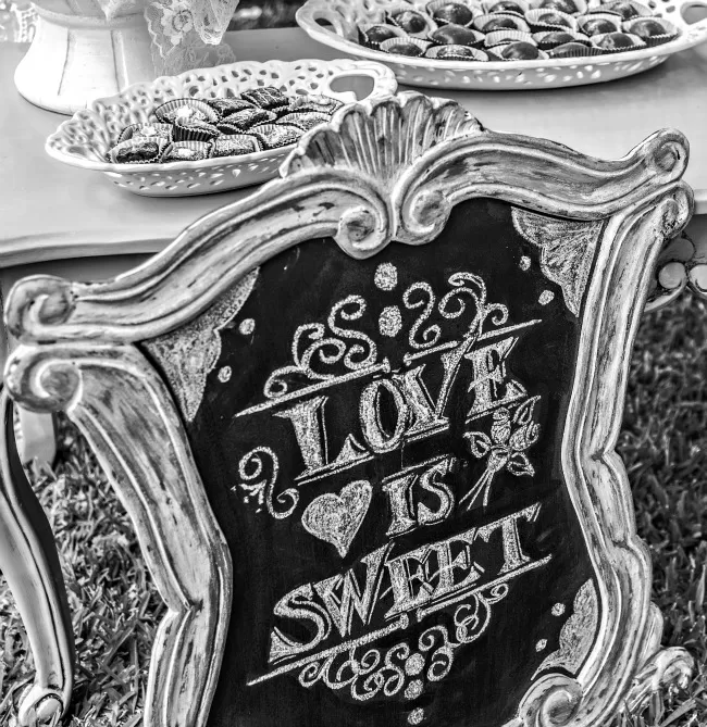 DIY wedding Love is sweet hand written sign