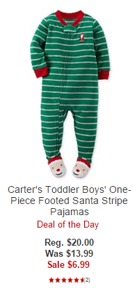 Carter's Toddler Boys' One-Piece Footed Santa Stripe Pajamas