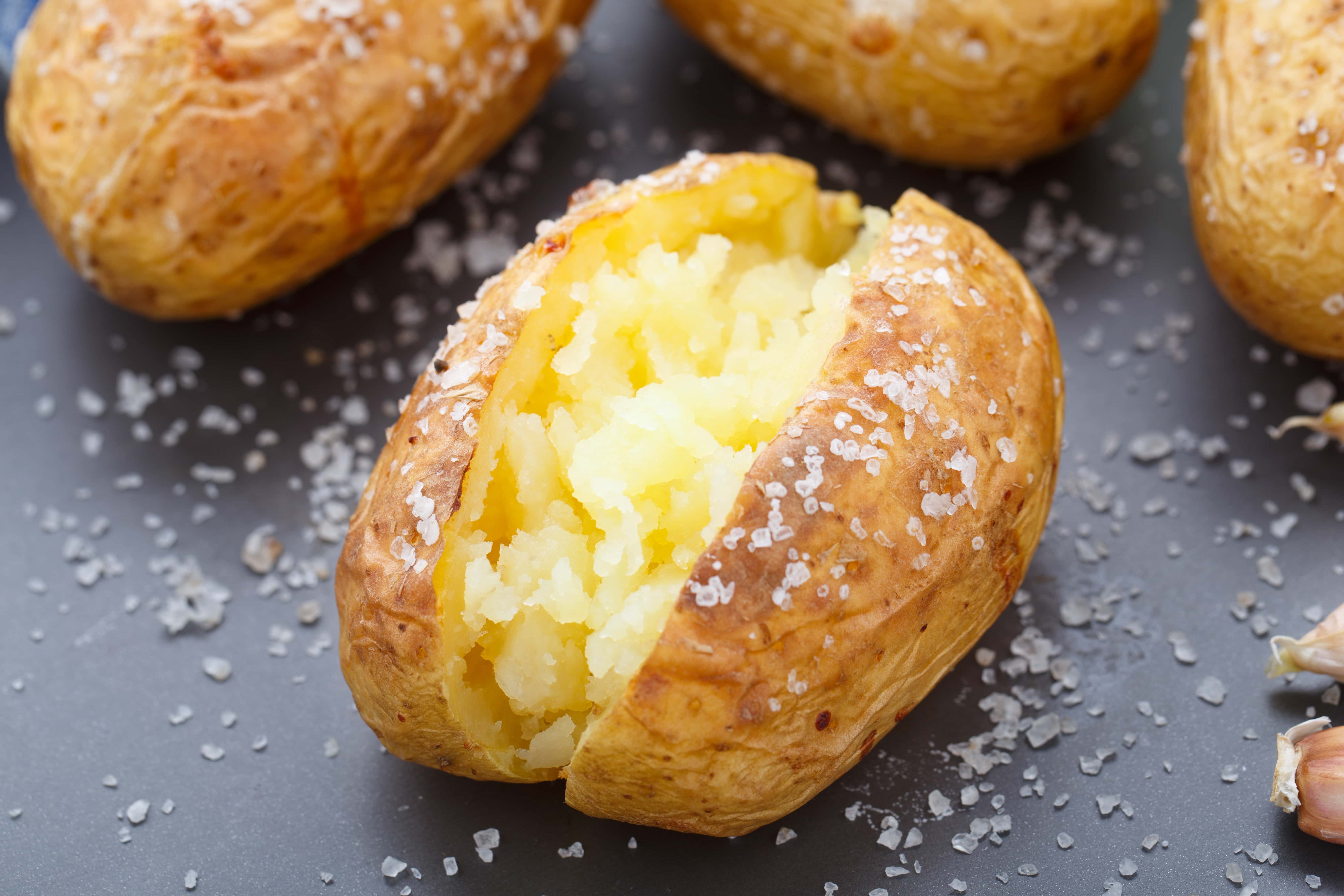 Freshly baked jacket potato on a plate