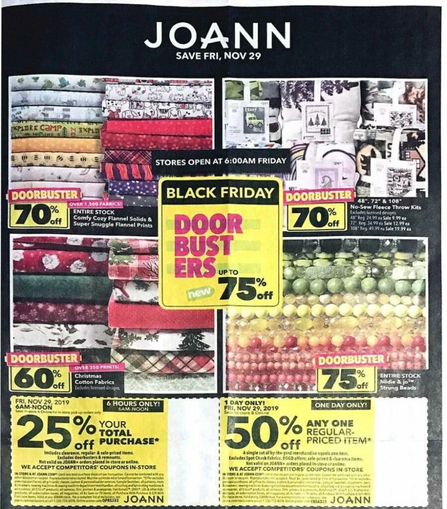 Joann Fabric Black Friday Deals for 2019! 20% off Total Purchase Coupon & more!
