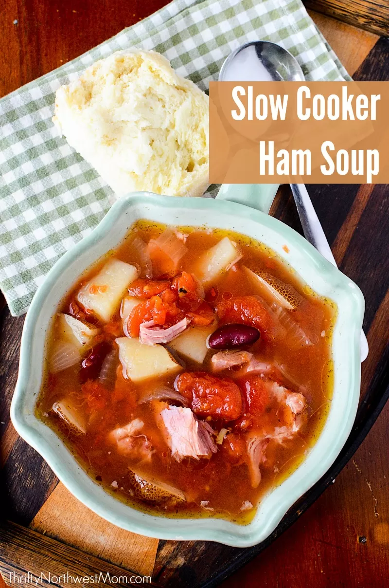 This slow cooker ham soup is a comforting soup for cold nights & makes for a great way to use leftover ham from holiday dinners. 