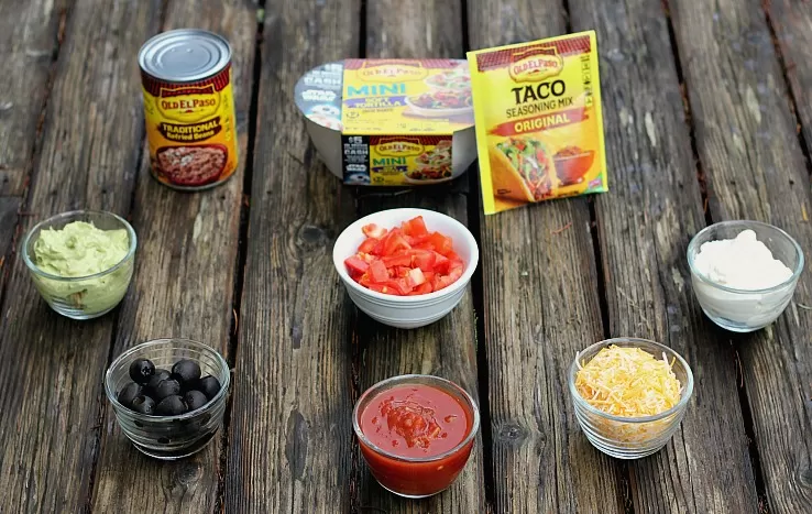 Ingredients for Mexican Layered Dip in Tortilla Bowls