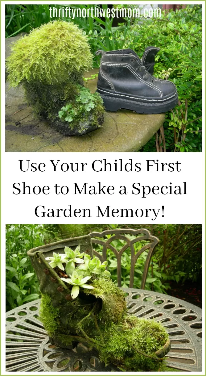 garden art with recycled shoes