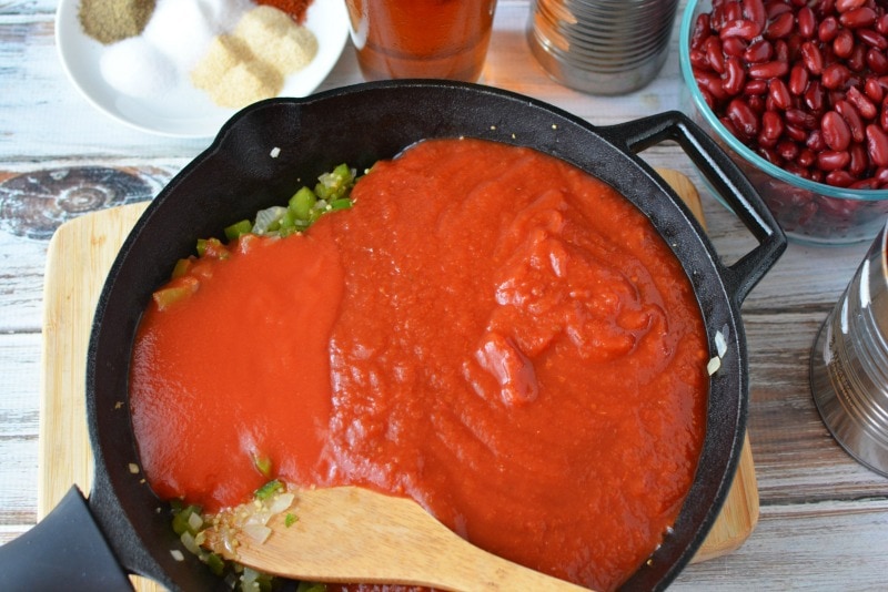 Making the sauce for Sausage Pumpkin Chili