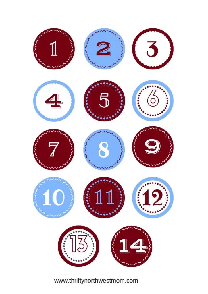 25 Days of Christmas Advent Numbers Free Printable