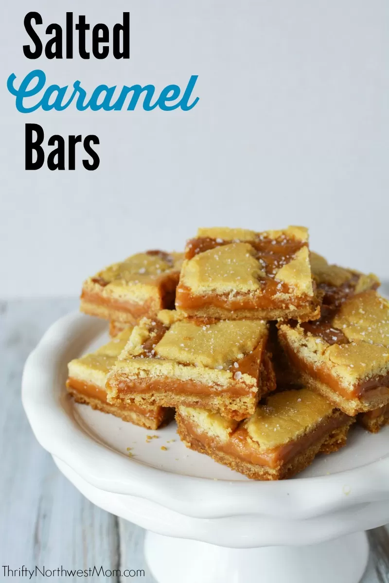 Salted Caramel Bars on a White Cake Stand