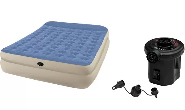 Intex Queen Raised Airbed Mattress with Battery Pump Value Bundle
